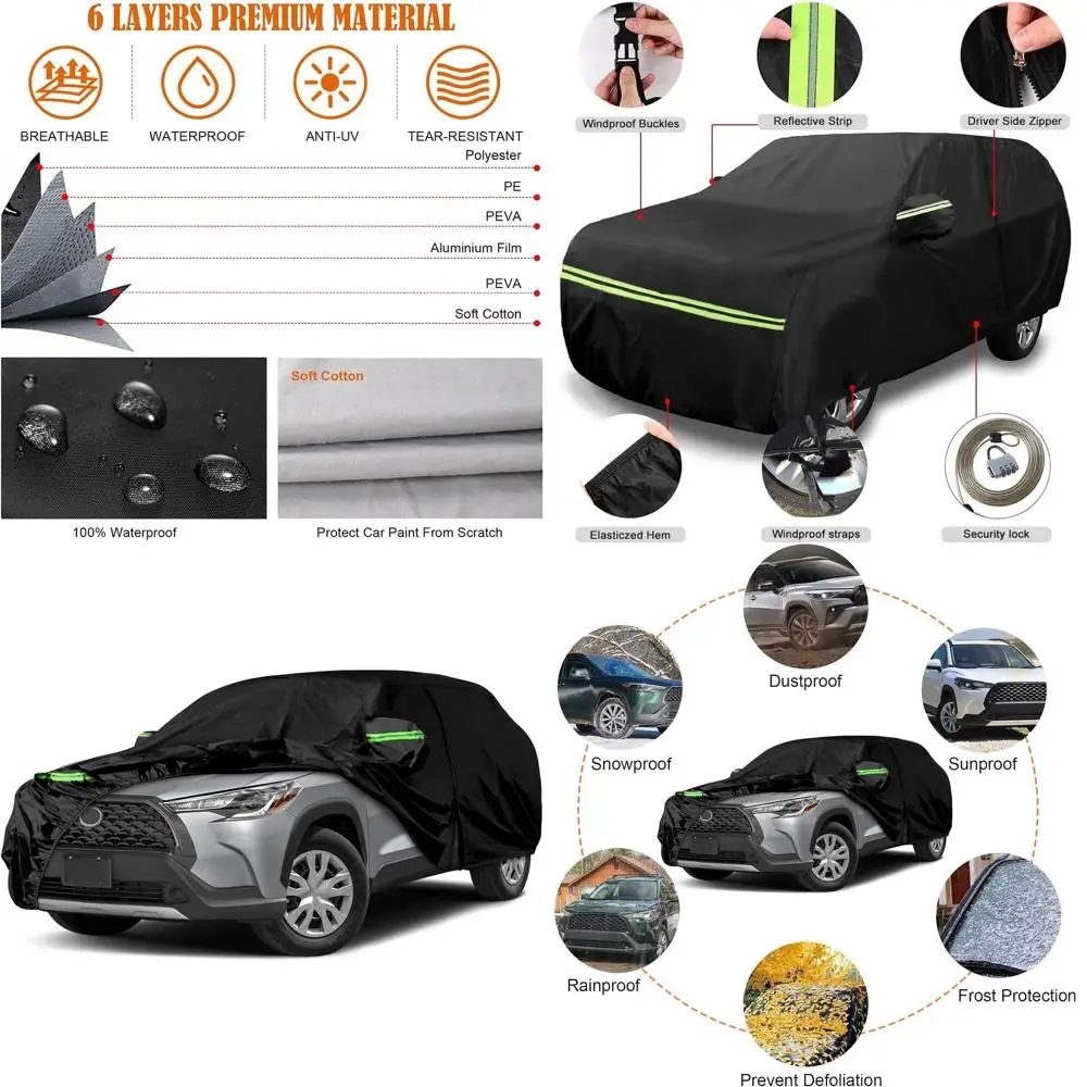 

All-Weather 6-Layer Car Cover with Zipper Door & Windproof Bands for 2020-2025 Corolla Cross Protection