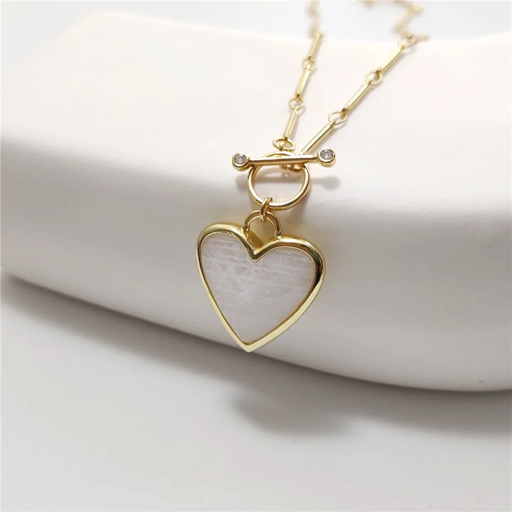 FUWO Wholesale Natural Moonstone Necklace,Love Heart Shaped White Quartz With 17\