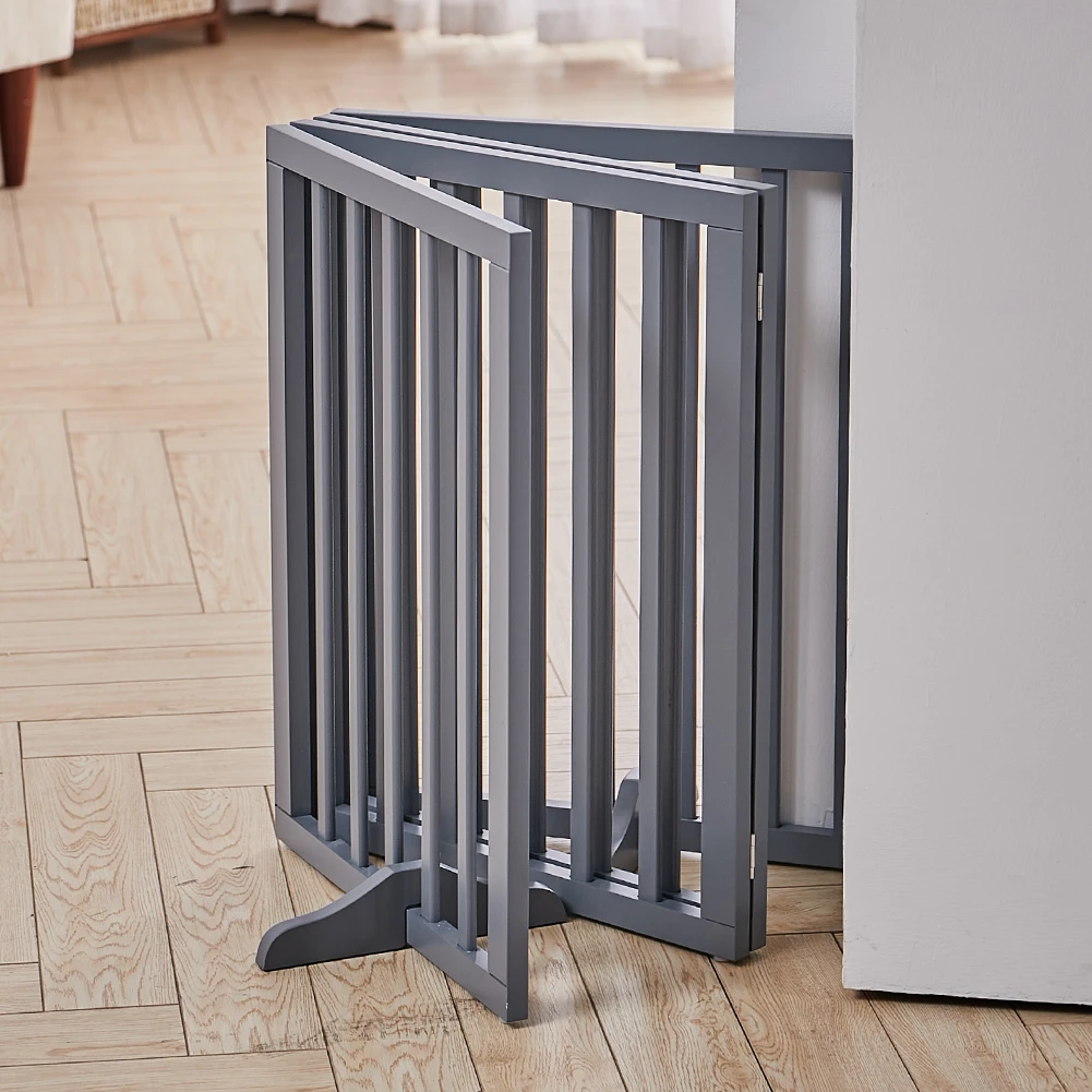 Voltsify Wooden Foldable Freestanding Panel Pet Gate, White & Grey for Entryways Halls Bedrooms