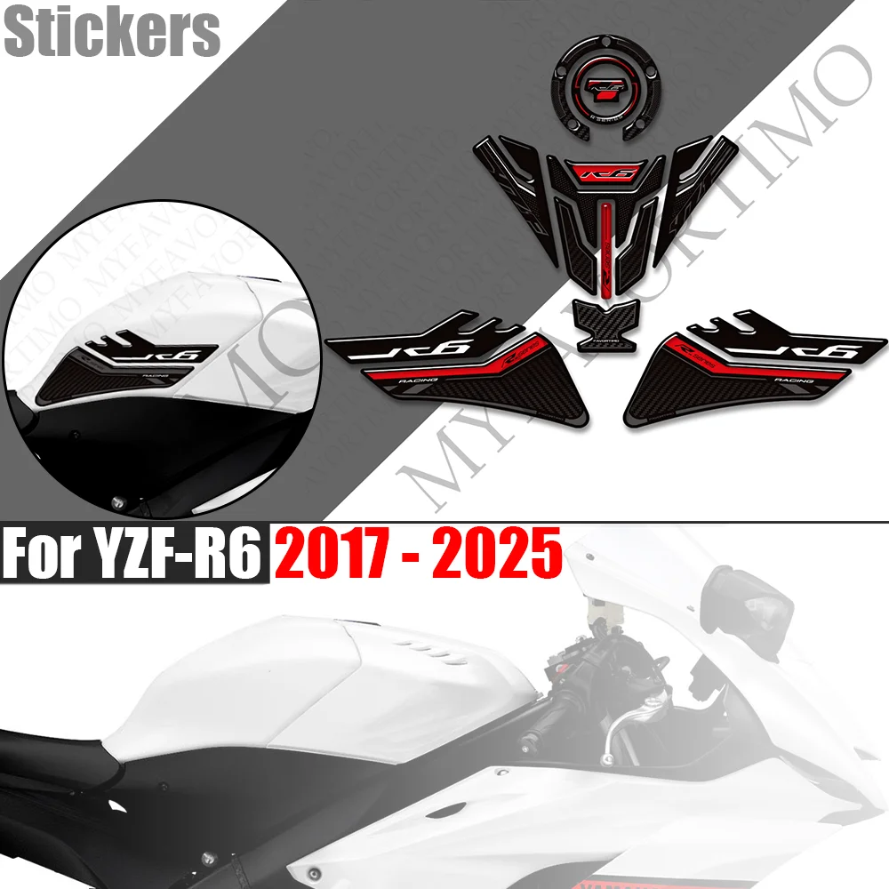 

For YZF-R6 2017 - 2025 Motorcycle Tank Pad TankPad Cap Grips Gas Fuel Kit Knee Stickers Decals Protection YZFR6 YZF R6