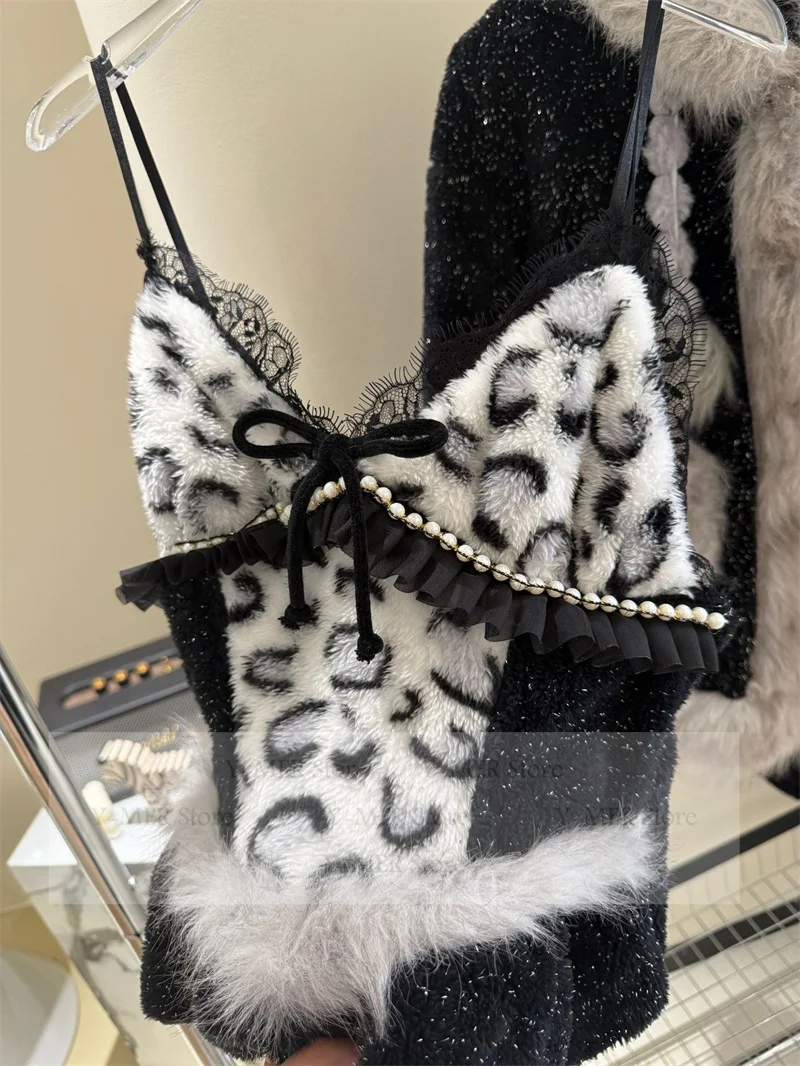 

Thicken Coral Fleece Sleepwear Women Warm Home Clothes Sexy Leopard Plush Comfortable Pajamas Suit Nightwear Sleep Set Pjs