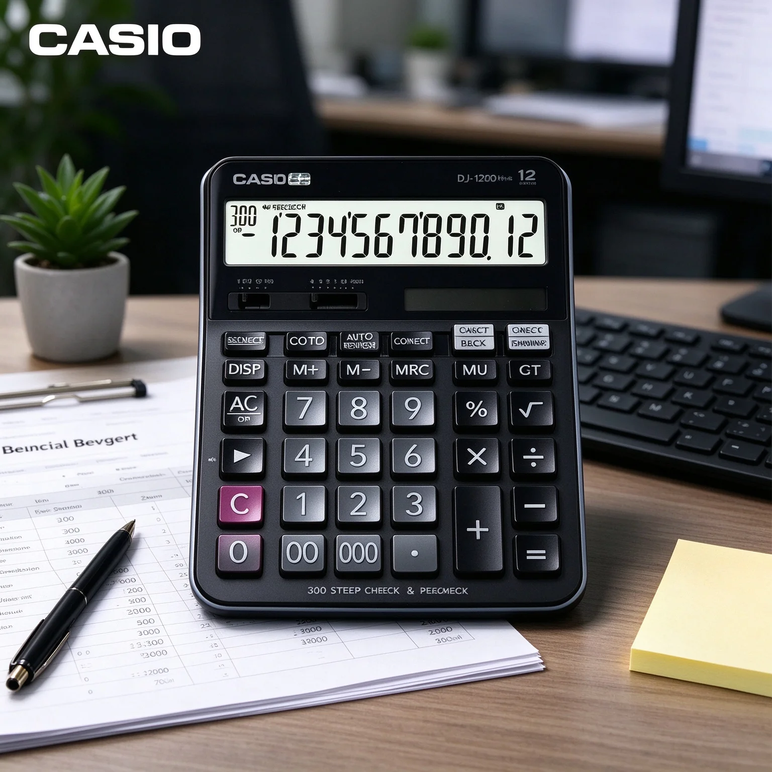 Casio DJ-120D 12 Digit Desktop Calculator Solar Dual Power Comfort Keys for Business Bookkeeping Student Daily Math