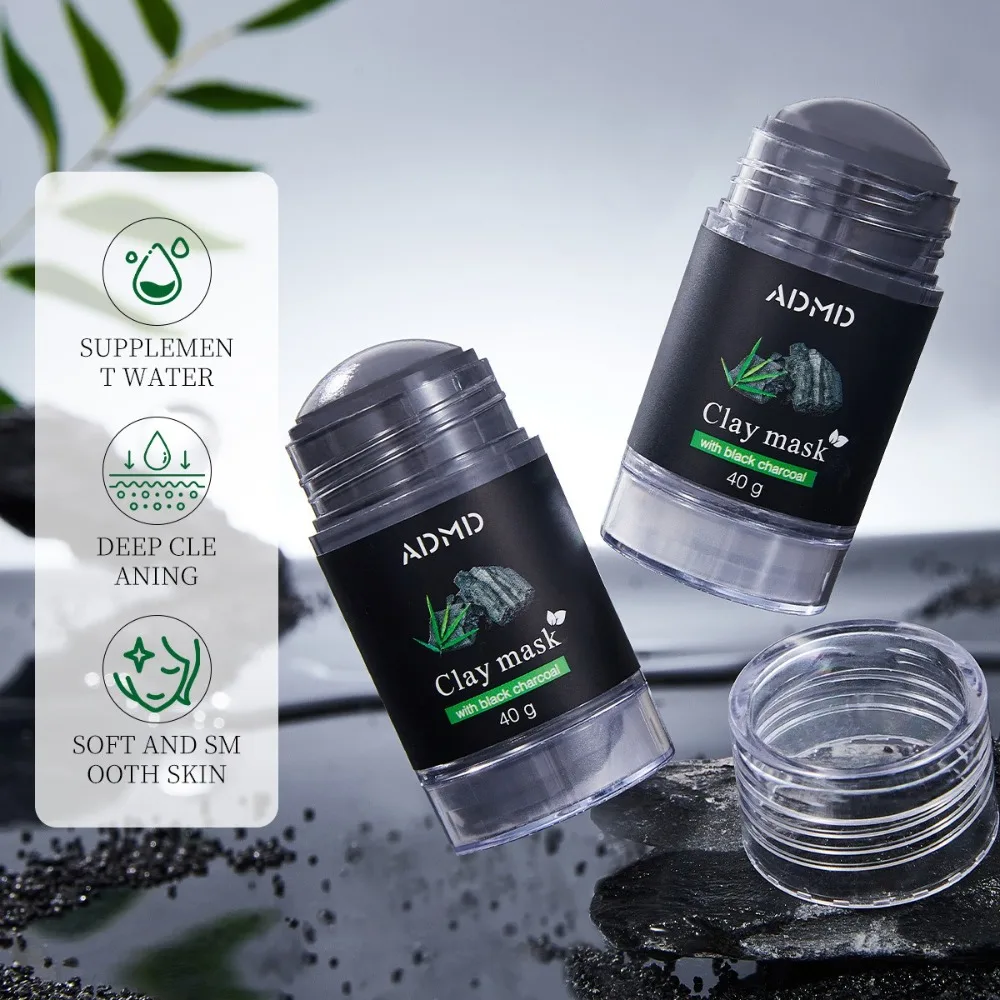 2pcs Deep Adsorption Bamboo Charcoal Mud Mask Stick Oil Absorbing Blackhead Removal Oil Control Mask Stick Pore Refining