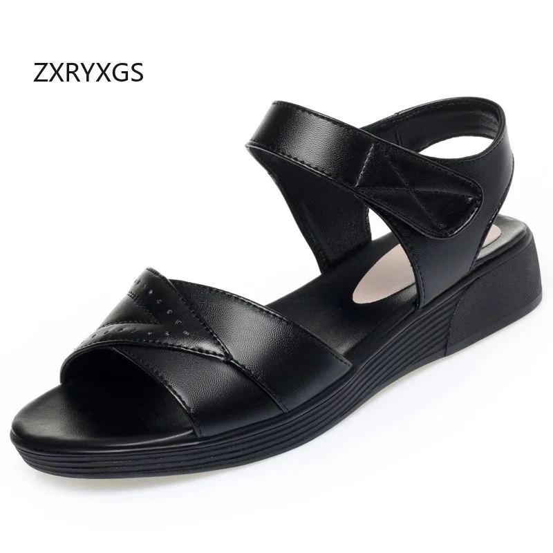 

ZXRYXGS Large Size Women's Sandals New 2026 Summer Open Toe Genuine Leather Sandals Comfortable Soft Sole Non-slip Flat Sandals