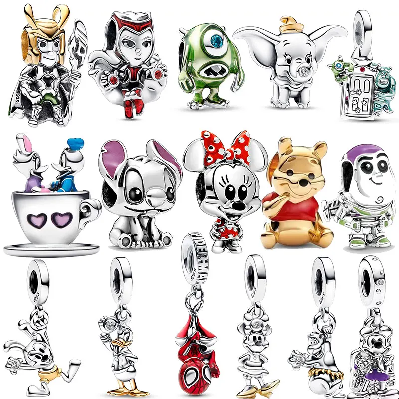 

100% 925 sterling silver Disney 100th anniversary charm beads suitable for original Pandora bracelet, women's fashion gift