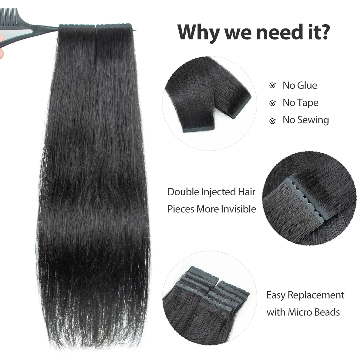 غير مرئية بولي Skin الجلد لحمة شعر علامات التبويب التوأم مع ثقوب الشعر البشري مايكرو الخرز وصلات شعر شقراء 10 قطعة آلة ريمي حقن لحمة