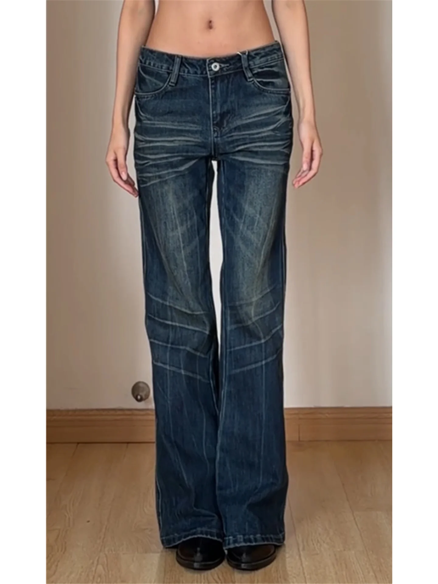 

Американские винтажные джинсы с низкой посадкой, расклешенные, женские, свободные, не прилипающие к ногам, удлиненные, повседневные, из хлопка