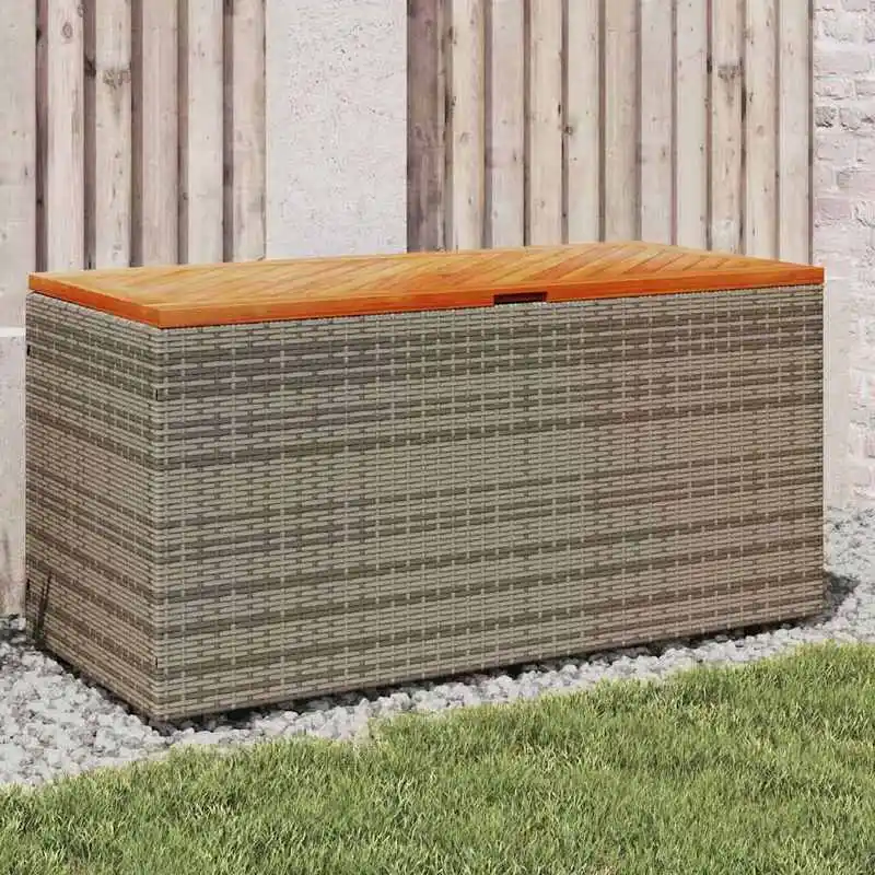 Boîte en rotin gris acacia, facile à nettoyer, rangement extérieur durable, design élégant, accessoire indispensable pour la maison