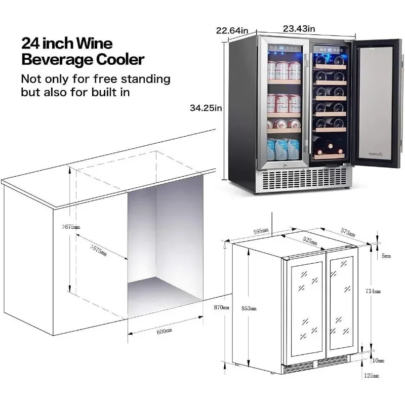 Wijn-En Drankkoelkoeler Met Wijnkoelkast Met Dubbele Zone-Wijnkoelkast Ingebouwd In Aanrecht Of Vrijstaande Veiligheidssloten