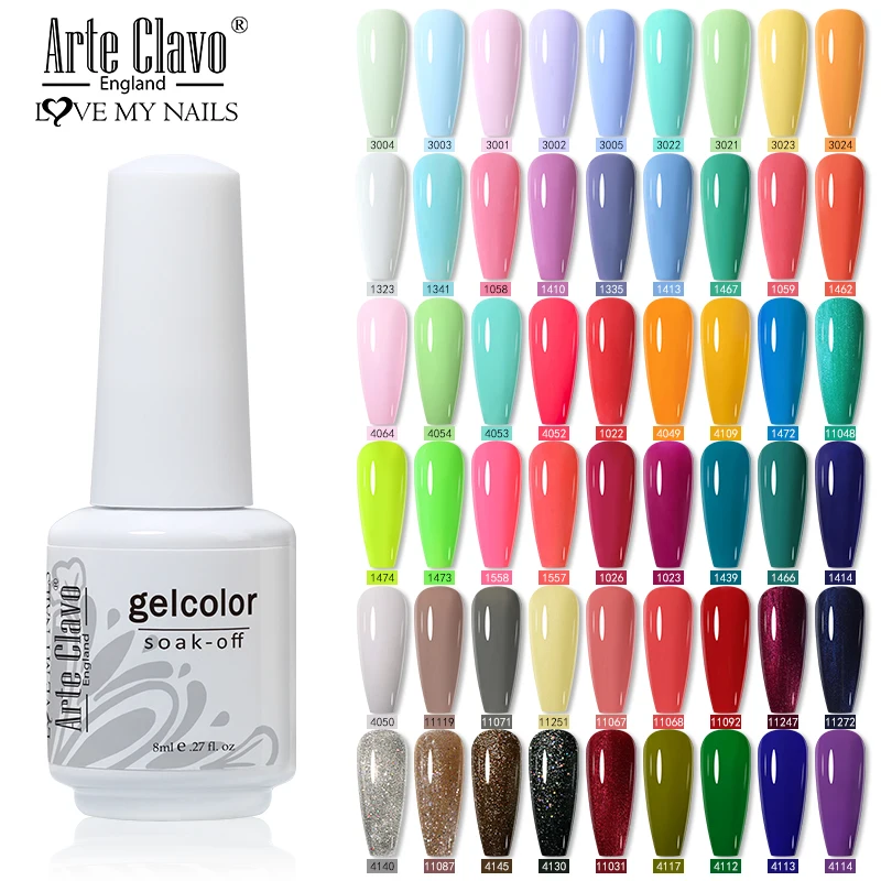 Arte Clavo 8ml Nail Gel Polish Nail Supplies Varnishes Glitter Semi Permanent Nail Art Manicure Top Base Coat UV Gel