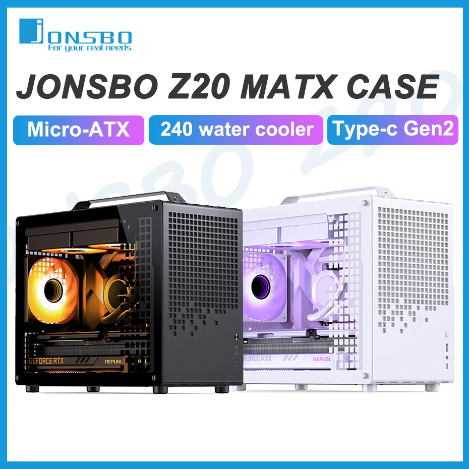 JONSBO Z20 MATX 케이스, 분리형 휴대용 미니 데스크탑 섀시, 363mm 그래픽 카드 지원, 수냉식 ATX 전원 240