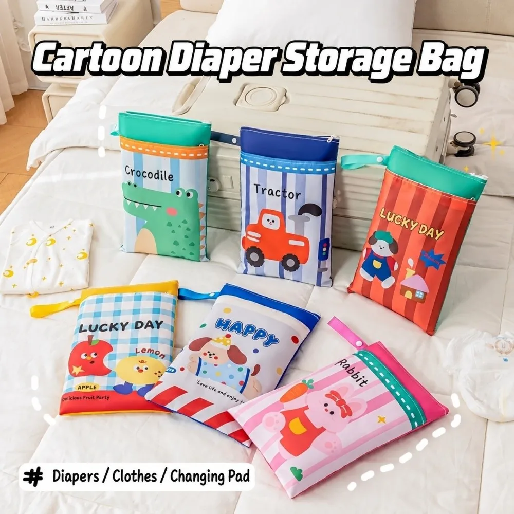 1Pc Cartoon Print Baby Diaper Storage Bag Waterproof Portable Baby Organizer Bag Double Layer Stroller Hanging Bag