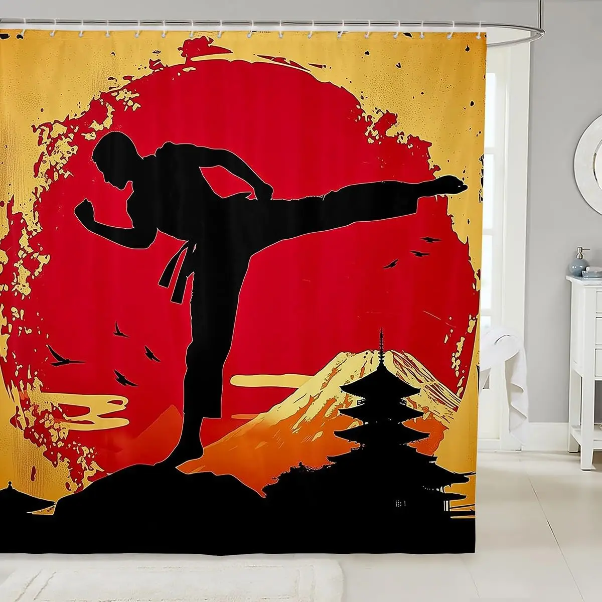 

Детская занавеска для душа для тхэквондо для мальчиков и девочек, кунг-фу, каратэ, закат, занавеска для ванной комнаты, набор занавесок для душа в боевом искусстве, занавеска для ванны в японском стиле
