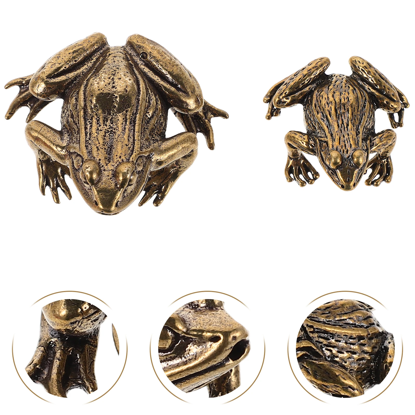 

2pcs Brass Toad Mini Statue Wealth Animal Retro Frog Sculpture Desktop Feng Shui Ornament Vintage Brass Statue Cute Frog