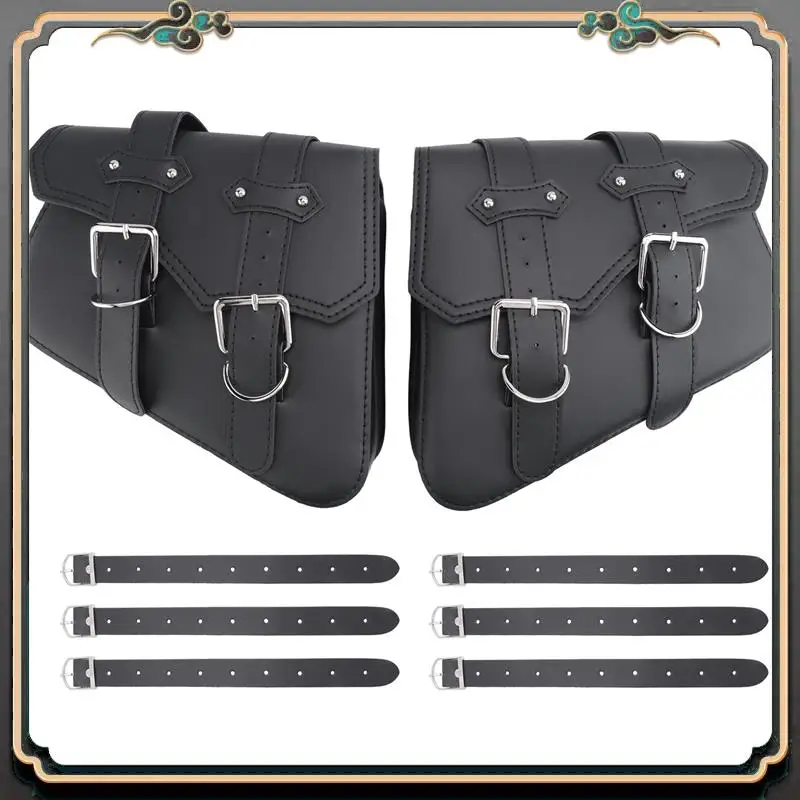 

M45K-2Pcs Universal Motorcycle Bags PU Leather Saddle Bag For Sportster XL883 XL1200 Cruiser Side Storage Tool Pouche