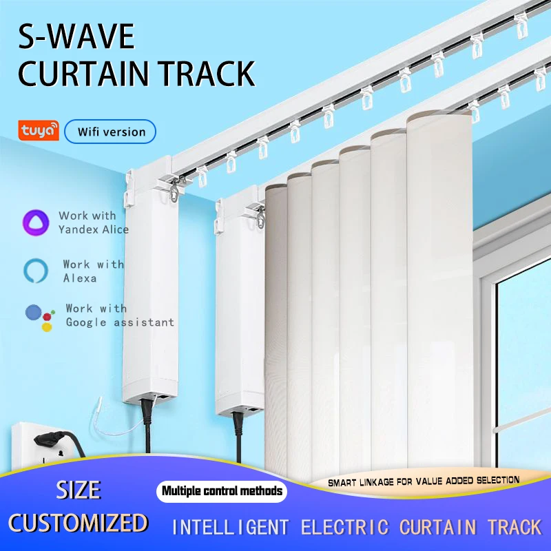 

Tuya wifi Smart Home electric curtain S Wave cornice rail custom sizes work with alexa google home yandex alice motorize track