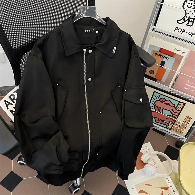 

Мужская рабочая куртка свободного кроя в уличном стиле, повседневная, модная, американская, с длинными рукавами, отложным воротником, для весеннего сезона