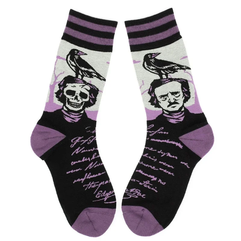 

Creative Funny Retro Gothic Raven Letter Unisex Crew Socks Women Men Couple Vintage Cotton Fashion Chic Socks Gifts Wholesale