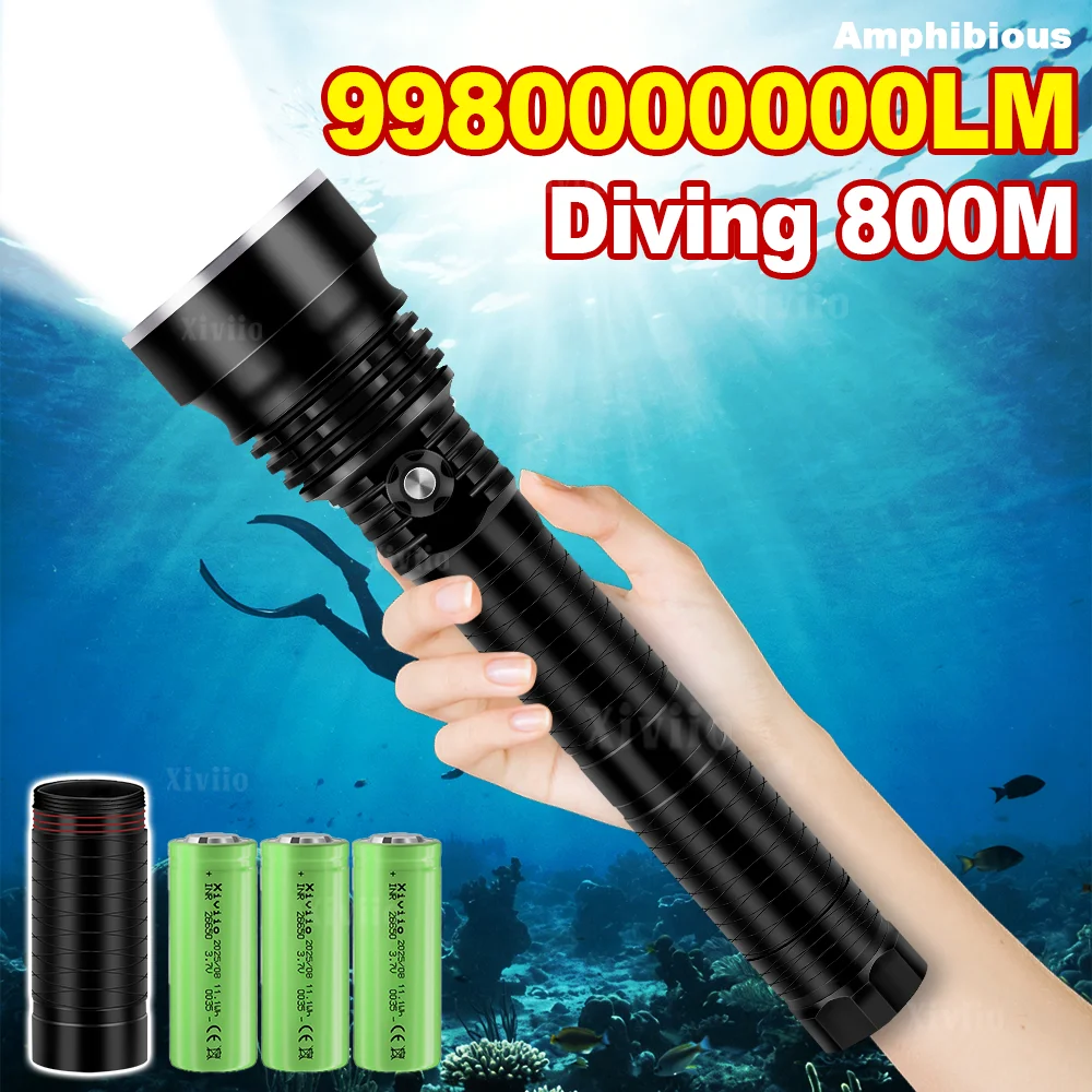 

Ultra Powerful LED Diving Flashlight Super Bright Underwater Lantern Professional Diving 800M Dive Torch IPX8 Scuba Diving Light