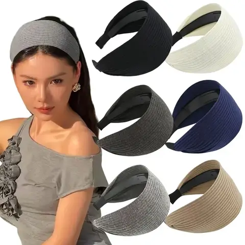 Novo macio largo tricô algodão hairbands para mulheres meninas coreano neutro sólido turbante com dentes cabeça banda headwear acessórios