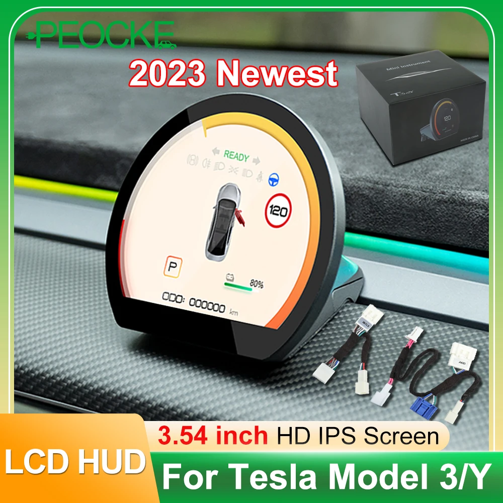 New Mini HUD For Tesla Model 3 Y Auto Meter LCD Screen Mileage Speed Door Open Informatiom Digital Dashboard Display Upgrades