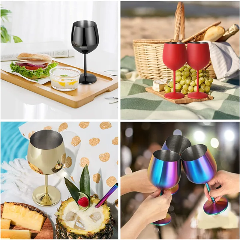 550ml 18oz 304 Stainless Steel Tall Wine Glass Large Capacity Drum-shaped Drop-resistant Plated Wine Glass
