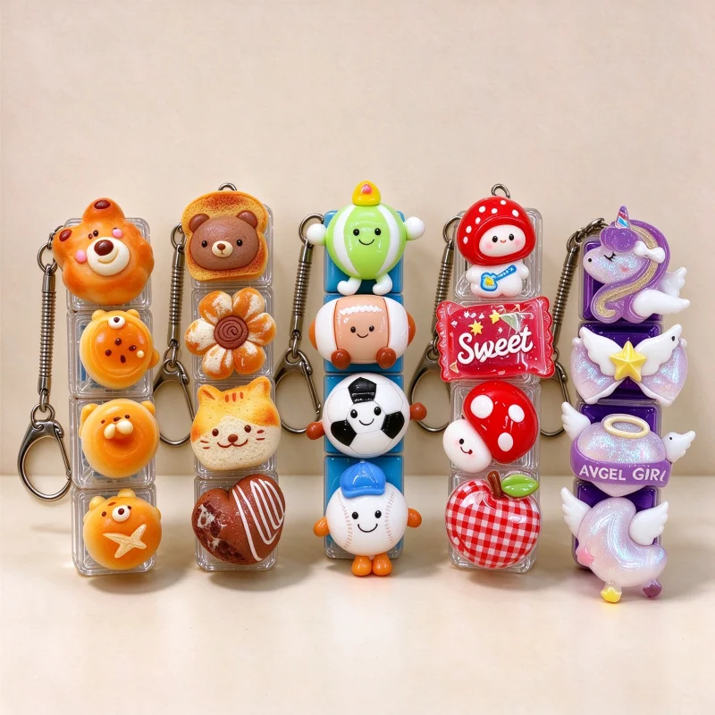 Mini Mechanical Keyboard Fidget Keychain Portable Pocket Size Cartoon Keycap Button Stress Relief Toy Cute Bag Charm Pendant