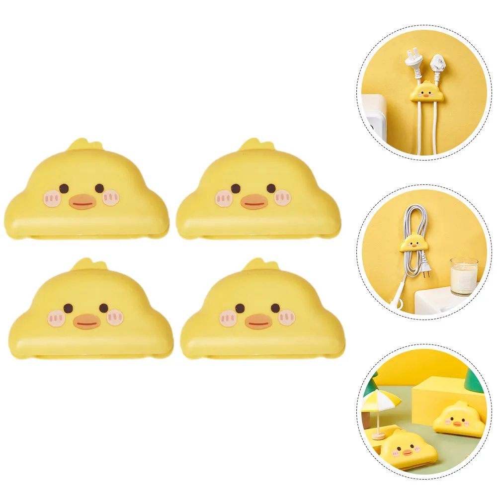4Pcs Cartoon Cord Organizer Wall Mounted Cable Holder Plastic Wire Winder Adhesive Cable Management for Desktop Kitchen