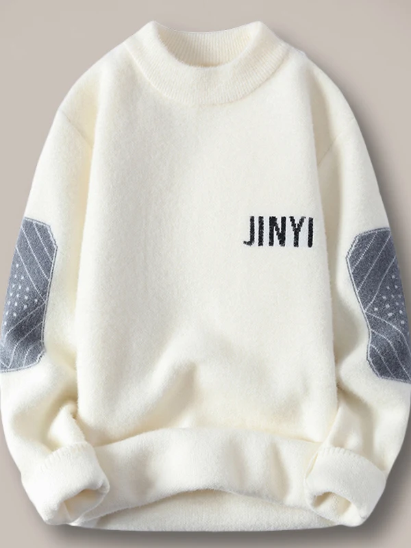 

Мужской утепленный шерстяной трикотаж с флисовой подкладкой из мягкого полиэстера, повседневный, осенне-зимний, теплый, модный, молодежный вязаный свитер