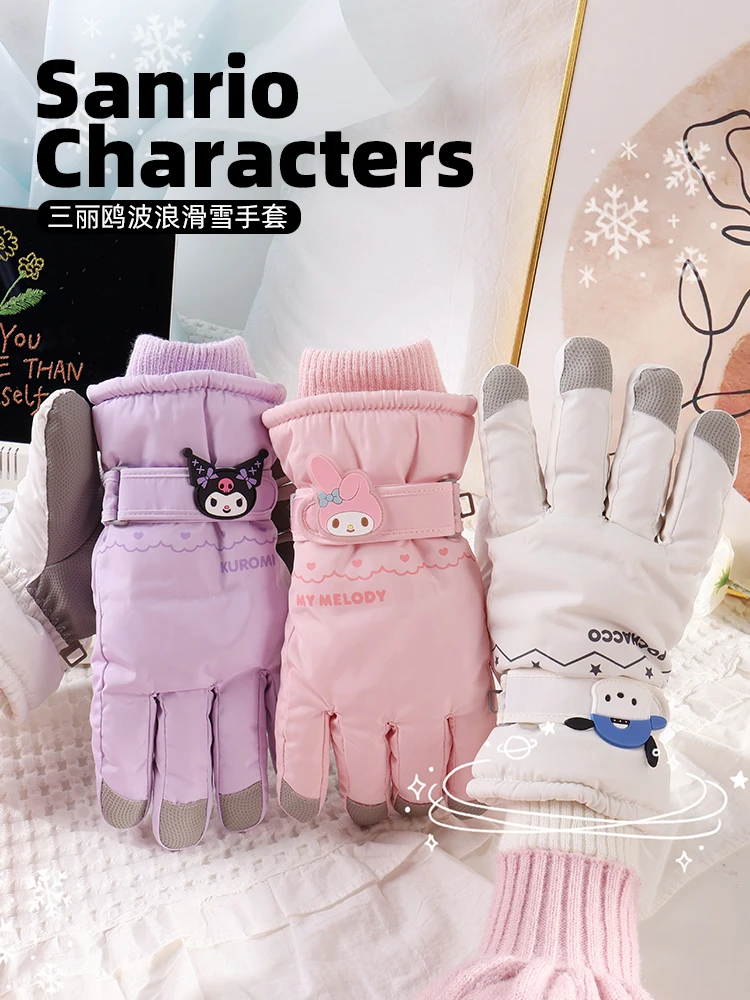 

Sanrio My Melody Kuromi Cute Cartoon Women's Skiing Five Finger Gloves with Touch Screen for Cold Protection Girl's Gifts Toys