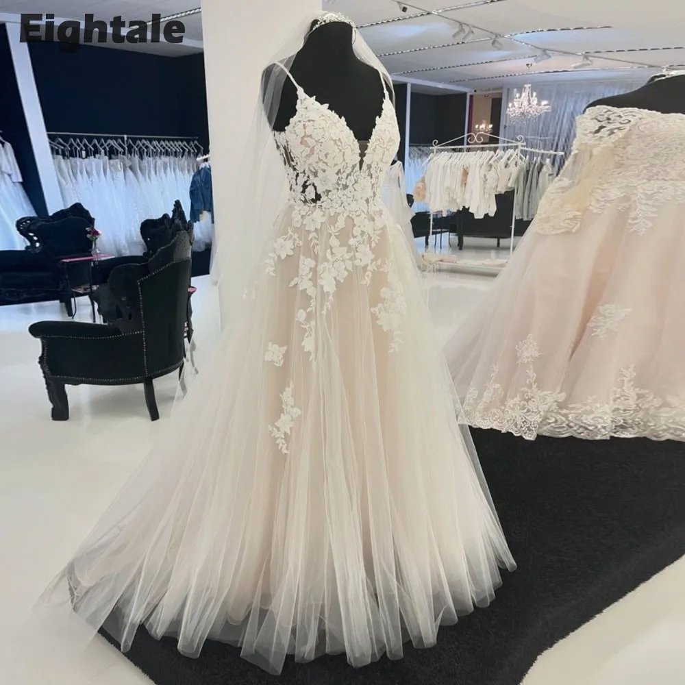 

Eightale Vintage New Wedding Dress Lace Spaghetti Strap A-Line Bridal Gown Wedding Party Dress Vestidos De Novia