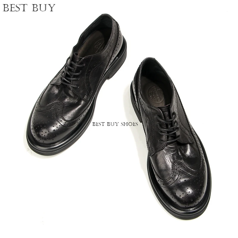 2024 Spring Autumn Fashion Men's Dress Shoes Fashion Real Leather Man Footwear Block Design British Stylish Man Shoes Boys