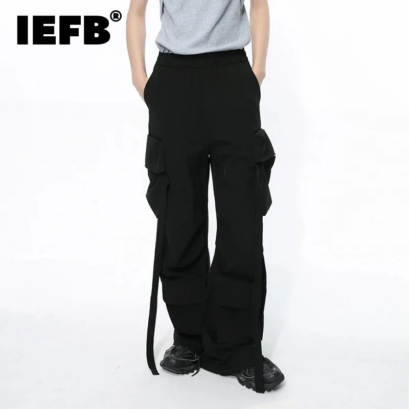 

IEFB Men's Overalls 2024 Autumn New Trendy High Street Multi Pockets Strap Design Loose Solid Color Cargo Pants Tide 9C5100