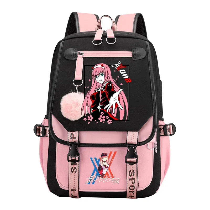 Darling in The Fanxx ransel Port USB Anime tas Travel siswa buku sekolah nilon tas Messenger besar Kasual Laptop