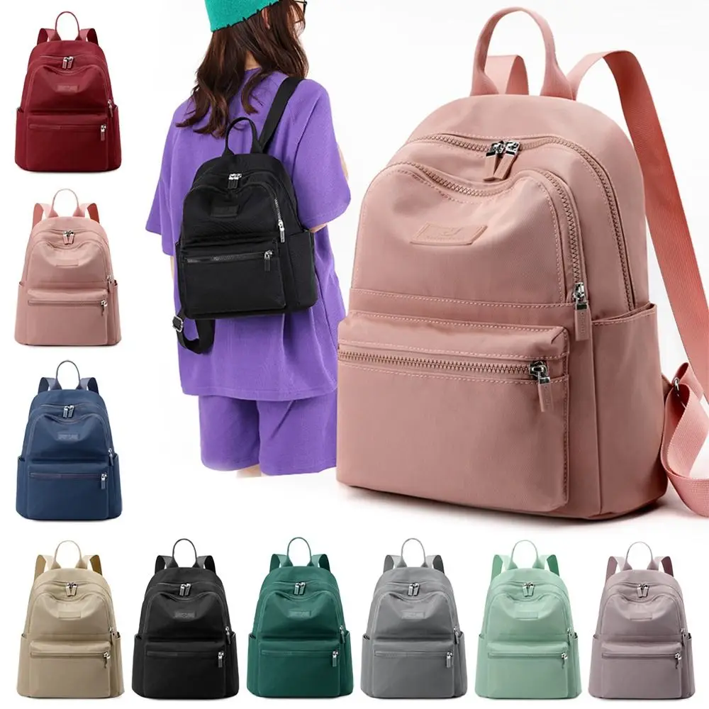 Solid Color Shoulder Backpack Nylon Waterproof Large Capacity Travel Rucksack Lightweight Mini Portable Knapsack