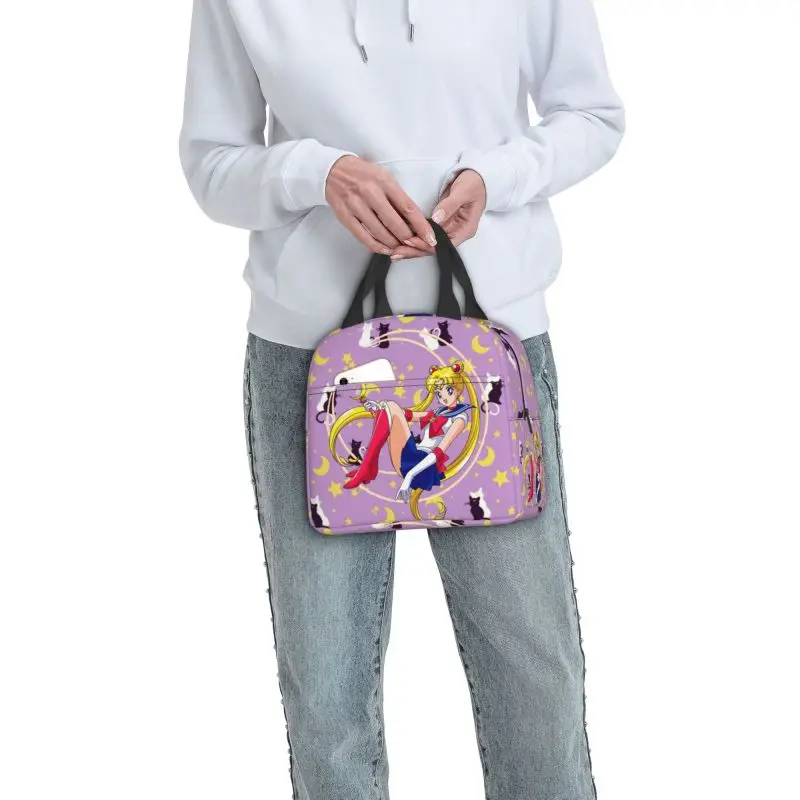 Sac à déjeuner personnalisé Sailors Moons, dessin animé mignon, refroidisseur pour femmes, boîtes à déjeuner isolées chaudes pour enfants à l'école