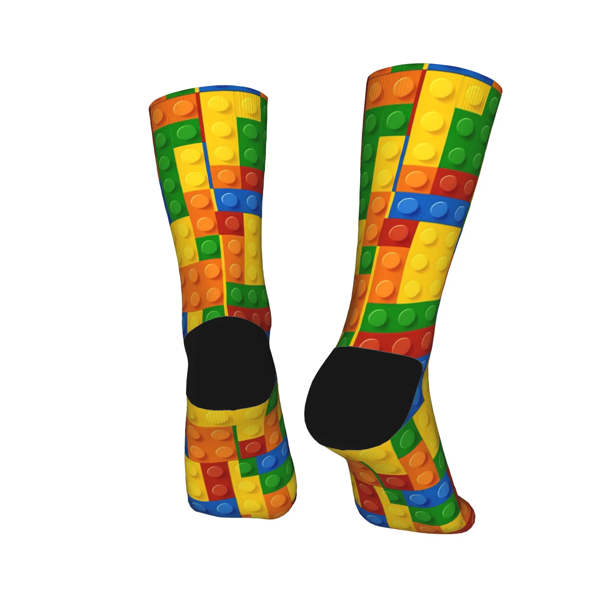 Dense Primary Color Building Blocks Pattern Socks Non-Slip Stockings Adults Men Warm Soft Climbing Socks Autumn Design Socks