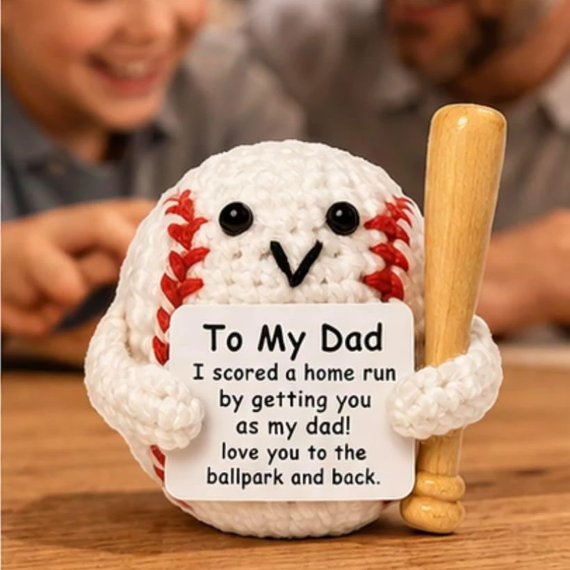 Crochet Positive Energy Baseball Dolls Mini Pocket Hug for DAD Gifts Finished Handwoven Knitted Doll Desktop Decor Ornaments