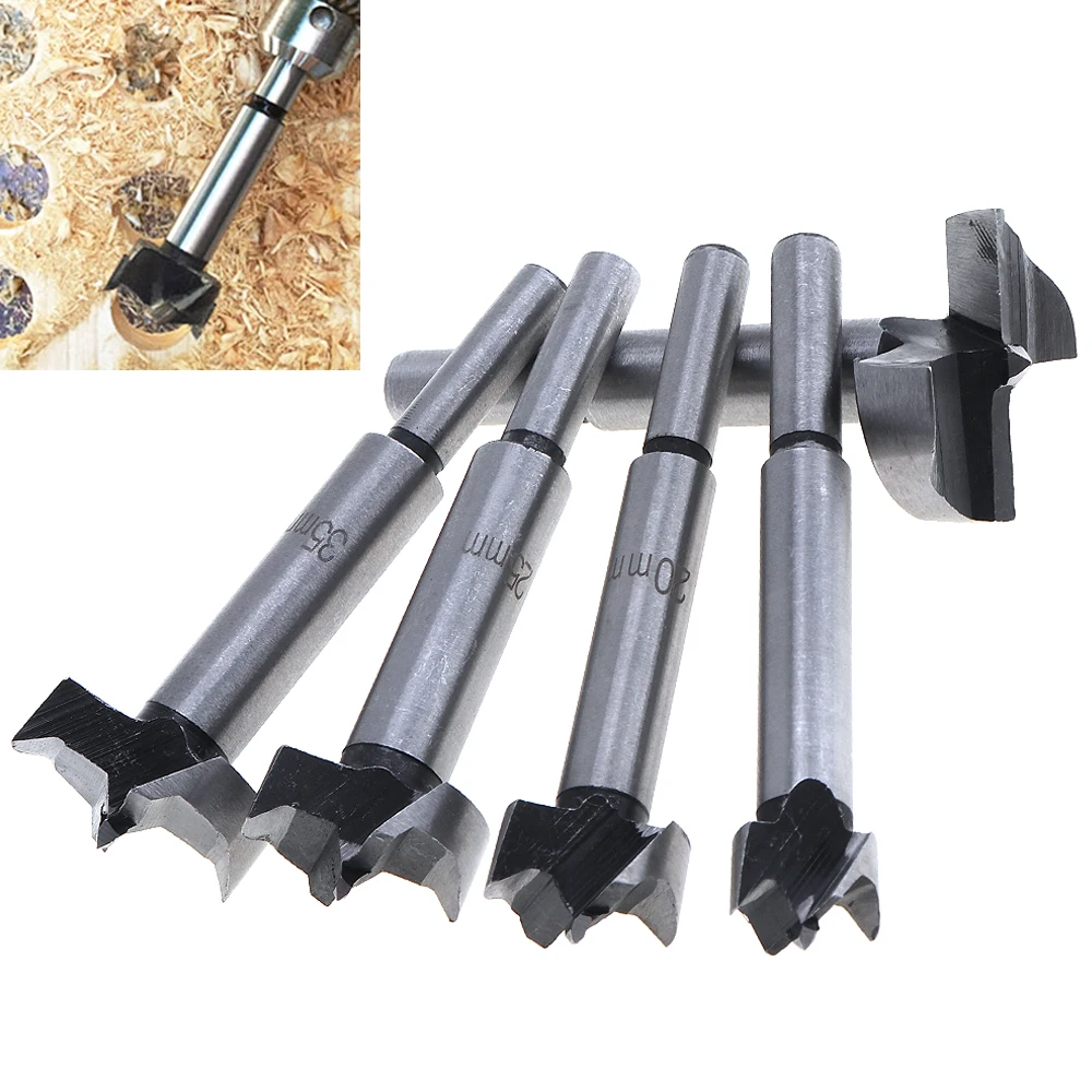 

5PCS 15mm 20mm 25mm 30mm 35mm in One Set Cutting Diameter Hinge Boring Drill Bits Woodworking Hole Saw Wood Cutter Silver Tone