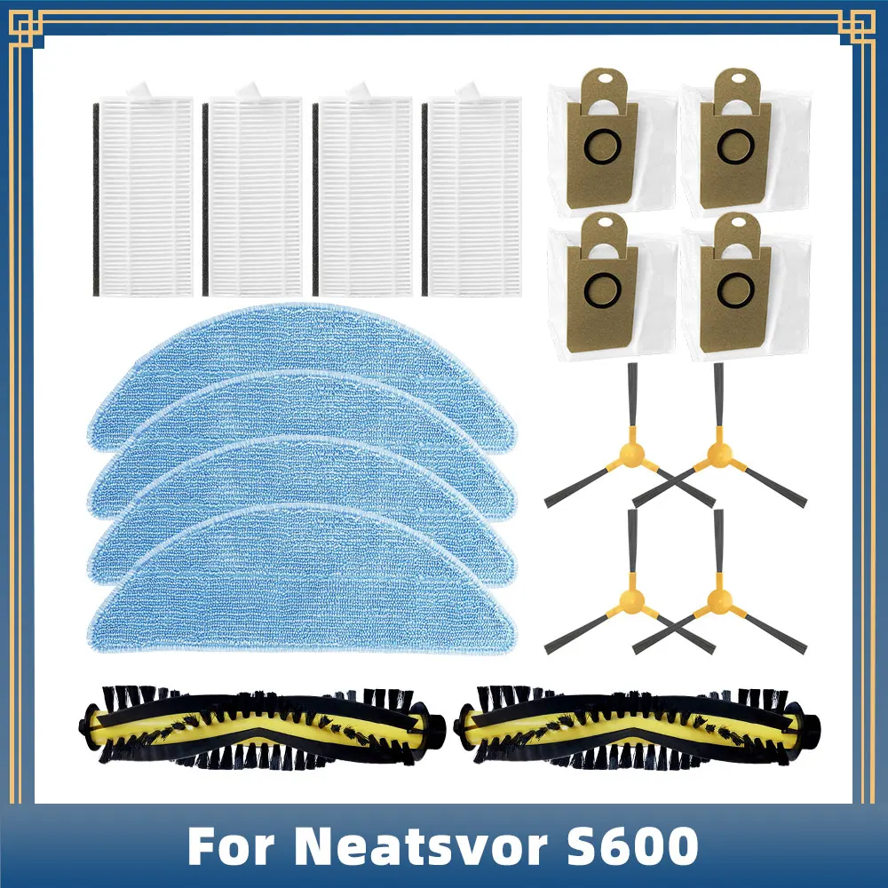 Neatsvor 로봇 진공 교체 예비 부품 액세서리, 메인 사이드 브러시 헤파 필터 걸레 헝겊 먼지 봉투, S600 호환