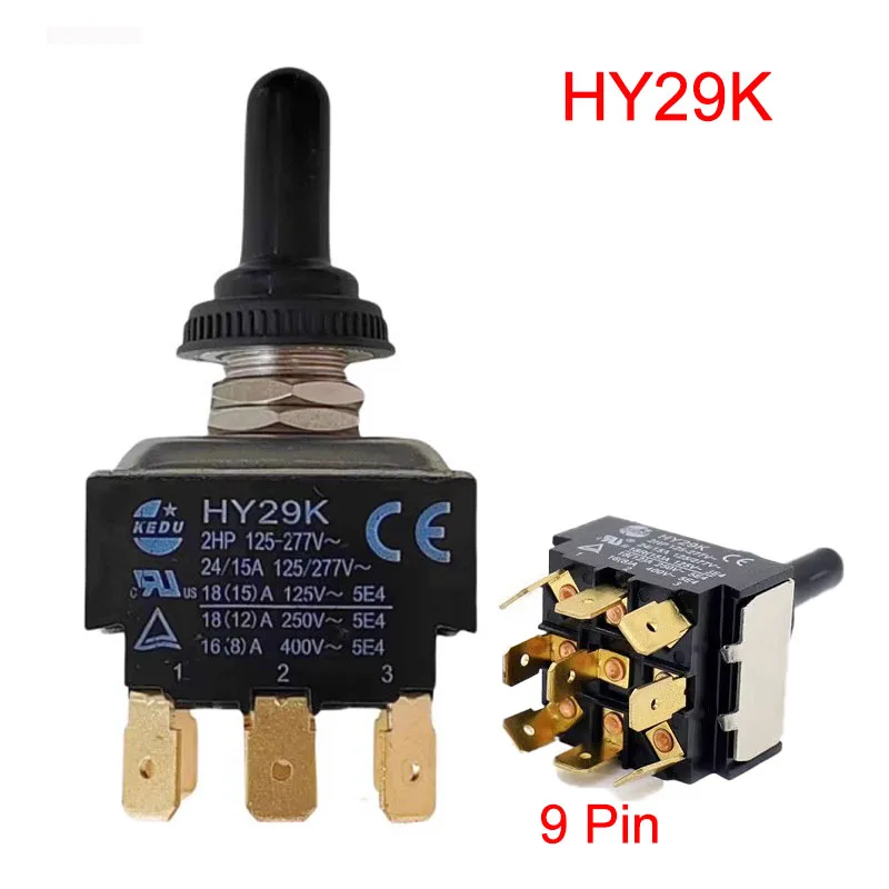 HY29E Rocker Arm Toggle Switch 9-pin Button HY29D Second Gear Three-speed Switch HY29K Fixed Aperture 12mm