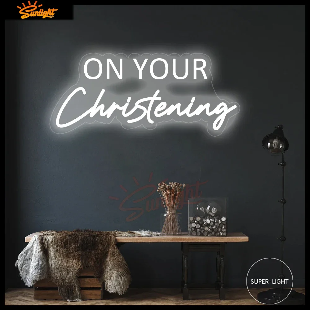 Insegna al Neon di battesimo personalizzata segno di luce di battesimo di cristoforo per la decorazione della parete della casa del salone decorazione di nozze regalo personalizzato