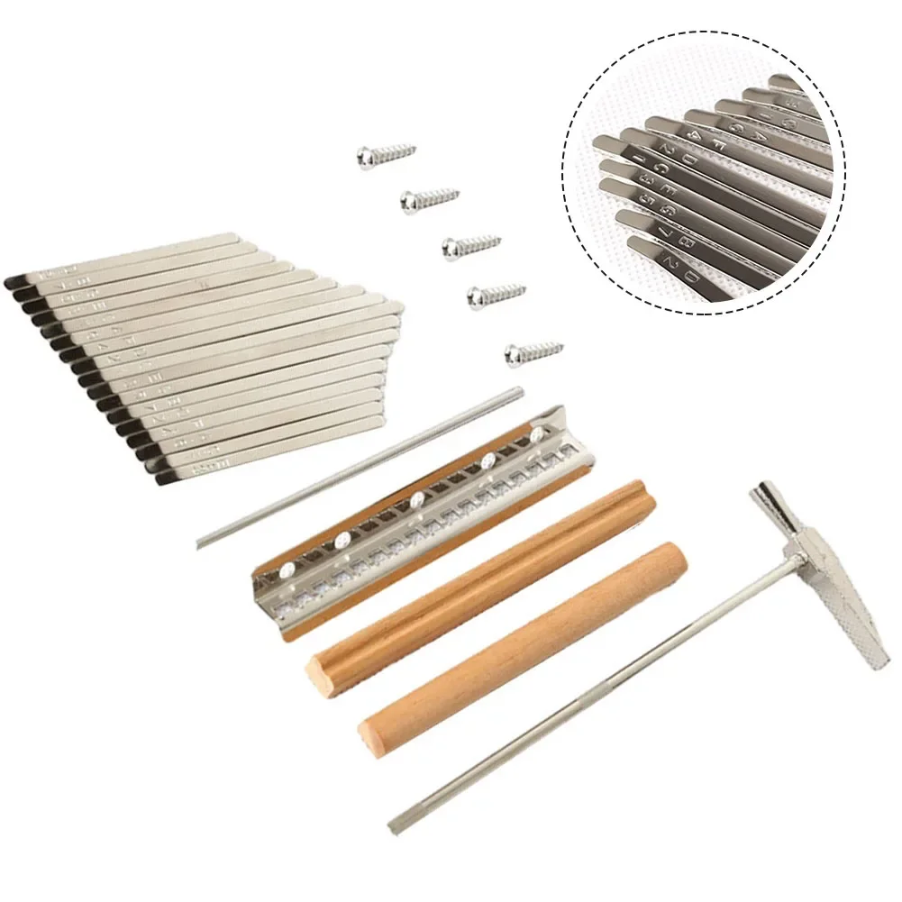 Thumb Piano Replacement Parts Set Kit For 17 Keys Kalimba With Keys Bridge Tuning Hammer Kit Thumb Finger Piano DIY Accessories