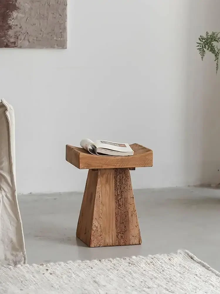 Wabi Sabi style solid wood edge table Old pine stump low stool Vintage decorations and small coffee table for homestays