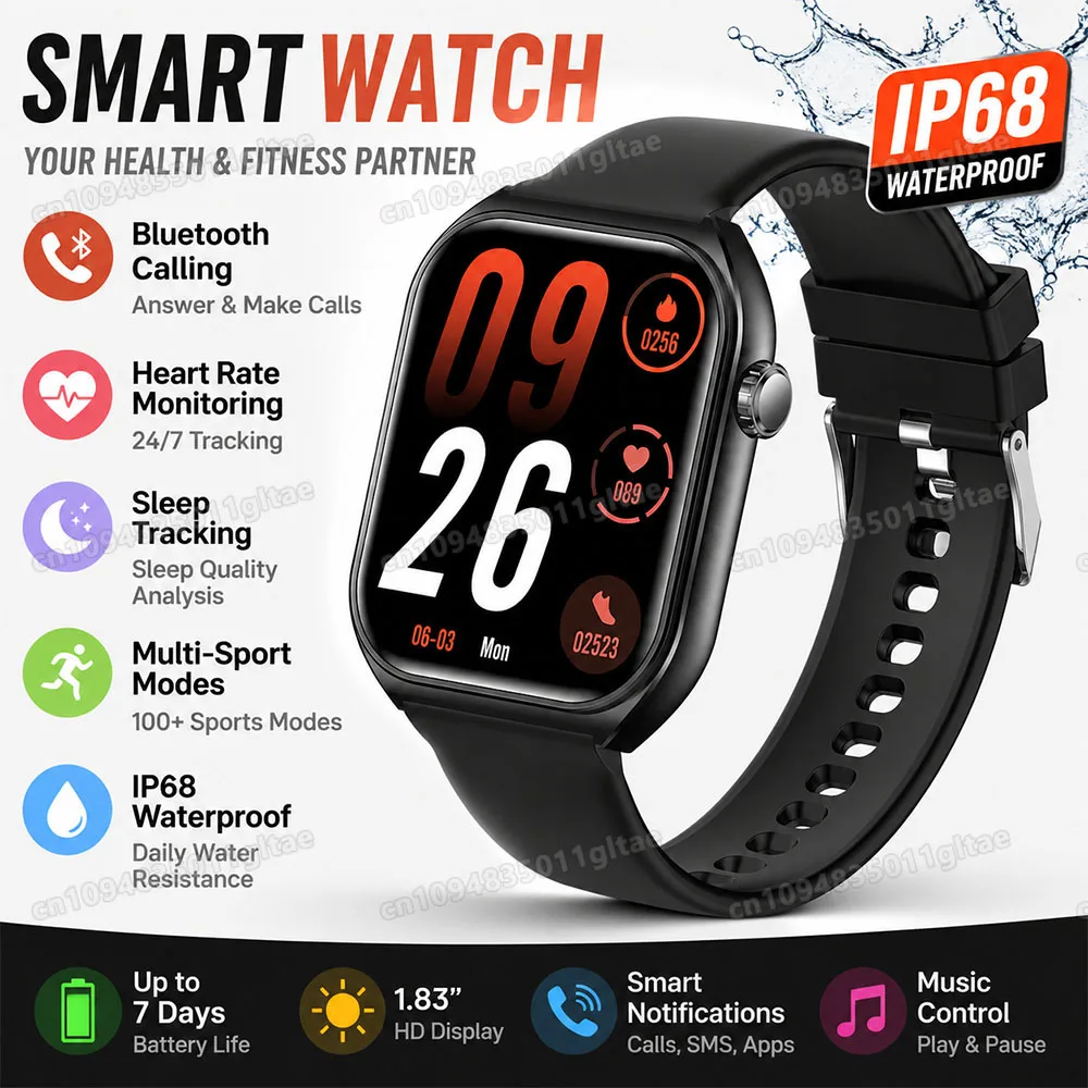 Smart Watch Bluetooth Call Information Reminder Play Music Smartwatch GPS Tracking Fitness Waterproof Sport Watch Man Woman HT30
