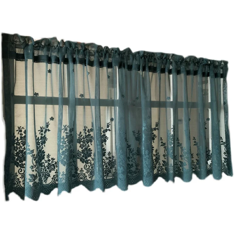 European style pastoral lace embroidery short curtain kitchen cabinet door coffee half curtain partition decoration dark green