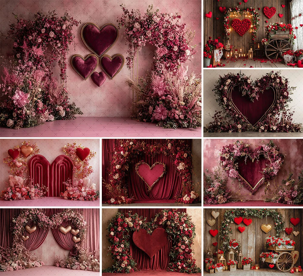 Mehofond Photography Background Valentine's Day Romantic Floral Heart Kids Birthday Party Portrait Decor Backdrop Photo Studio