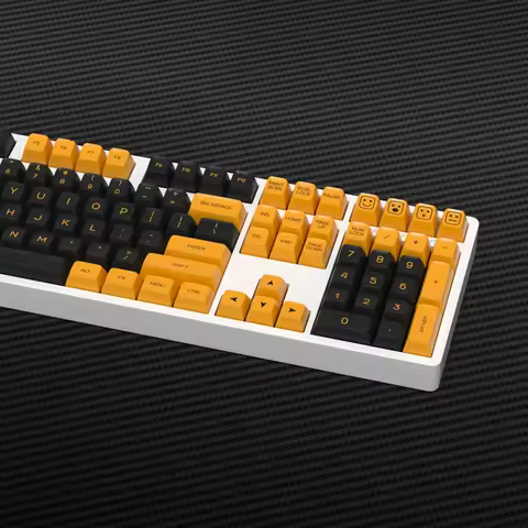KBDiy PBT SA Profile Black and Yellow Keycaps Set Custom for Mechanical Game Keyboard Keycap Double Shot ISO 142 Keys Caps DIY