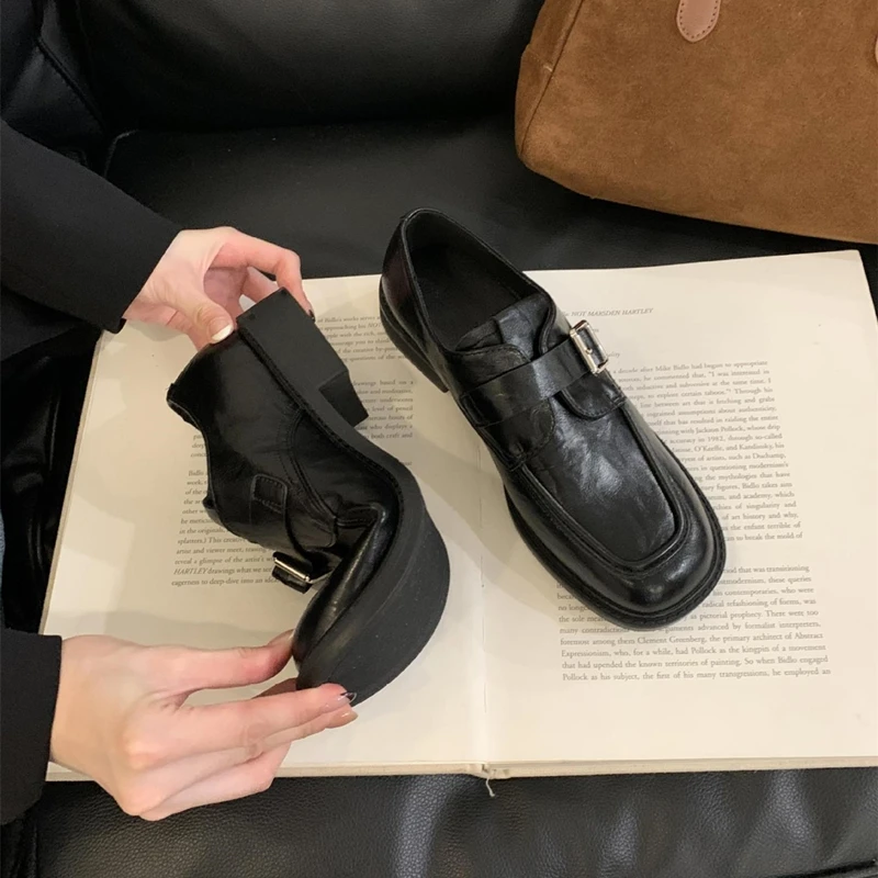 AIYUQI Women\'s Loafers British Style 2026 New Buckle Thick Heel Female Shoes Spring Large Size Women\'s Oxford Shoes