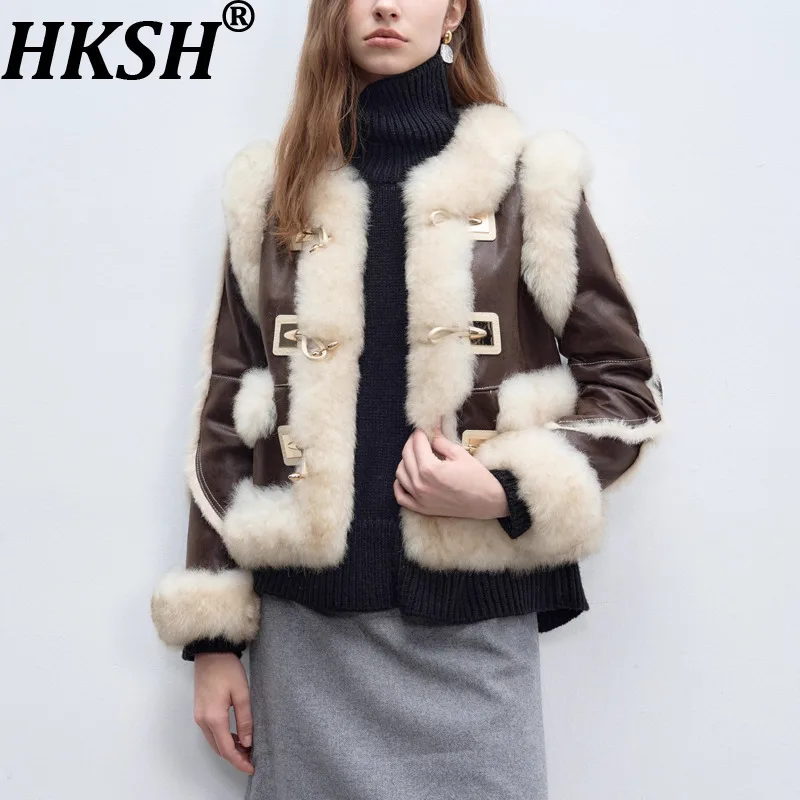 HKSH Autumn Winter New Women Short Faux Fur Coat Contrast Color Single Breasted Elegant Temperament Luxury Ins Outerwear HK12966